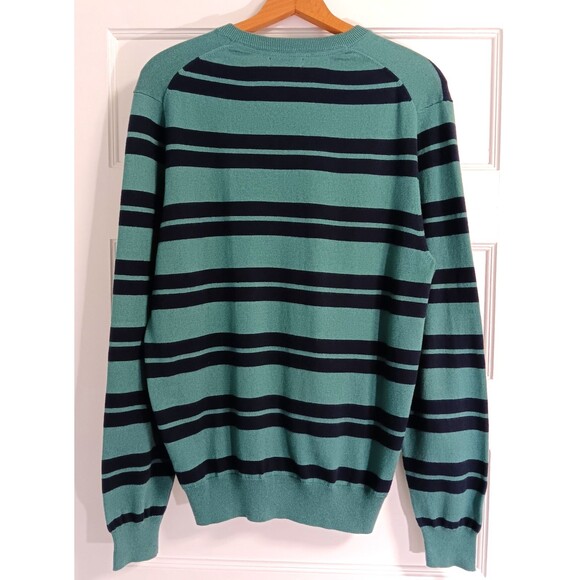 Brooks Brothers 346 Sweater Men M Green Striped Cotton Cashmere V-neck Rugby Dad - Picture 4 of 8